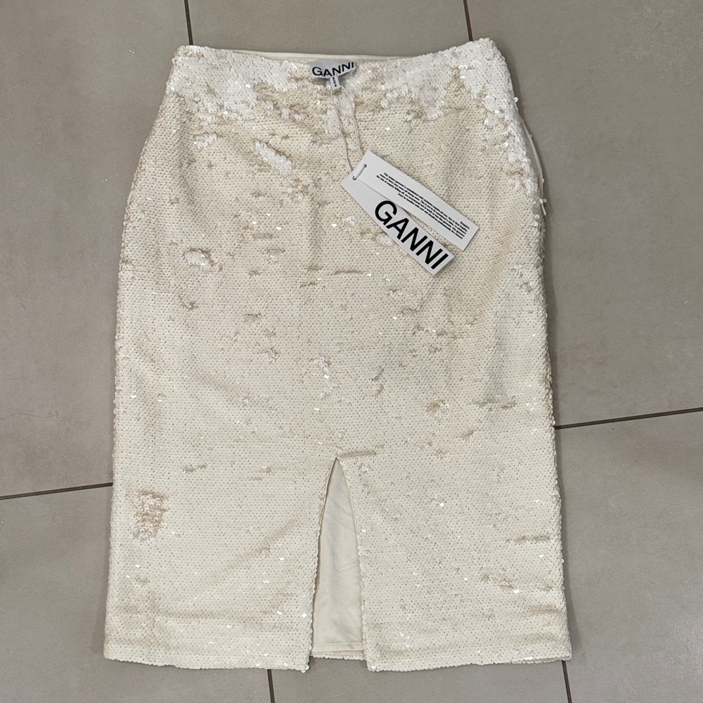 Ganni White Sequin Midi Skirt
